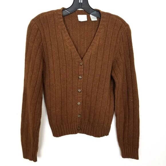 Moda Intl Women Silk Angora Cardigan Sweater Sz M Brown Button Up Y2K - Picture 1 of 4